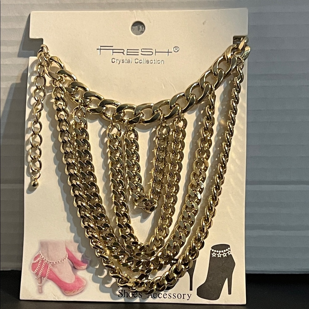 New Fresh Crystal Collection Shoe Chain Gold Tone Layered Anklet